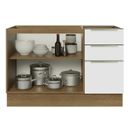 Balcão Gabinete de Pia 120 x 60 cm 2 Portas 3 Gavetas (Sem Tampo) Rustic/Branco Veludo Lux Madesa