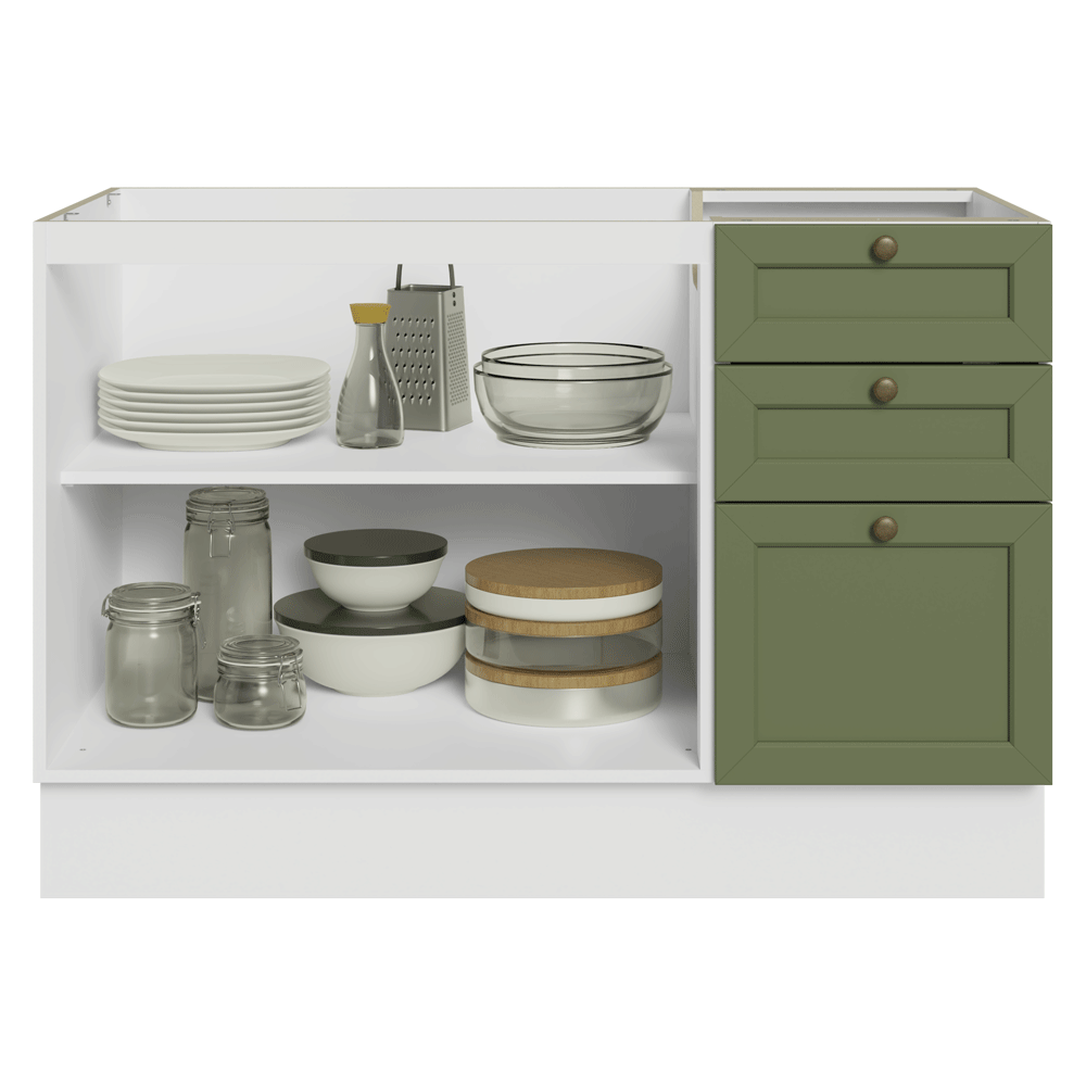 Balcão de Pia 120 x 60 cm 2 Portas 3 Gavetas (Sem Tampo) Branco/Verde Vik Madesa