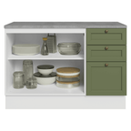 Balcão de Cozinha 120 x 60 cm 2 Portas 3 Gavetas (Com Tampo) Branco/Verde Vik Madesa