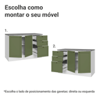Balcão de Cozinha 120 x 60 cm 2 Portas 3 Gavetas (Com Tampo) Branco/Verde Vik Madesa