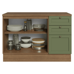 Balcão de Cozinha 120 x 60 cm 2 Portas 3 Gavetas (Com Tampo) Rustic/Verde Vik Madesa
