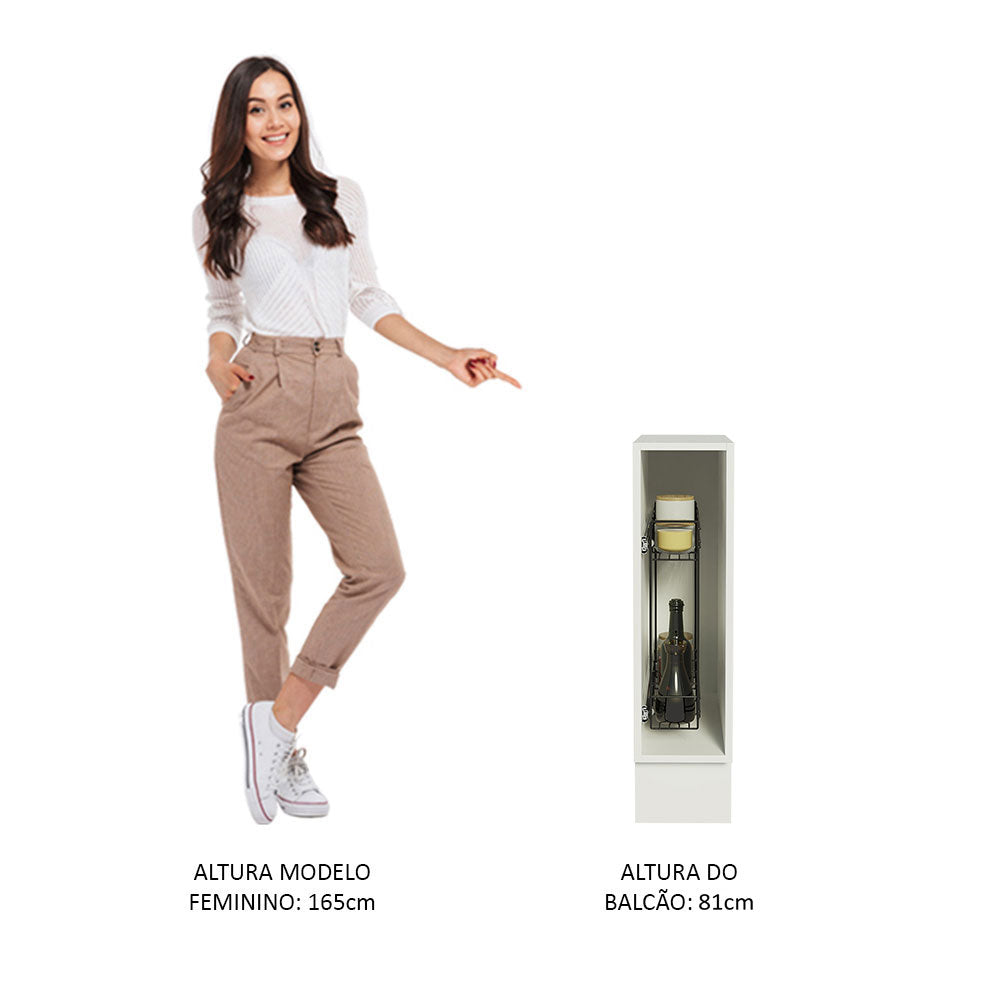 Balcão Porta-Temperos 20 x 60 cm (Sem Tampo) para Cozinhas Branco Madesa