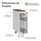Balcão Porta-Temperos 20x60 cm 1 Porta (Com Tampo) Branco/Rustic Vik Madesa