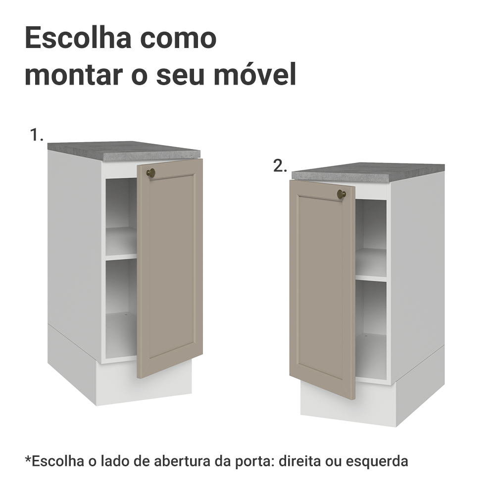 Balcão de Cozinha 35 x 60 cm 1 Porta (Com Tampo) Branco/Crema Vik Madesa