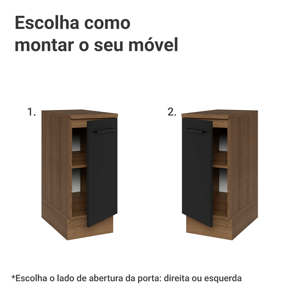 Balcão Madesa Agata 35 x 60 cm 1 Porta (Com Tampo) Rustic/Preto