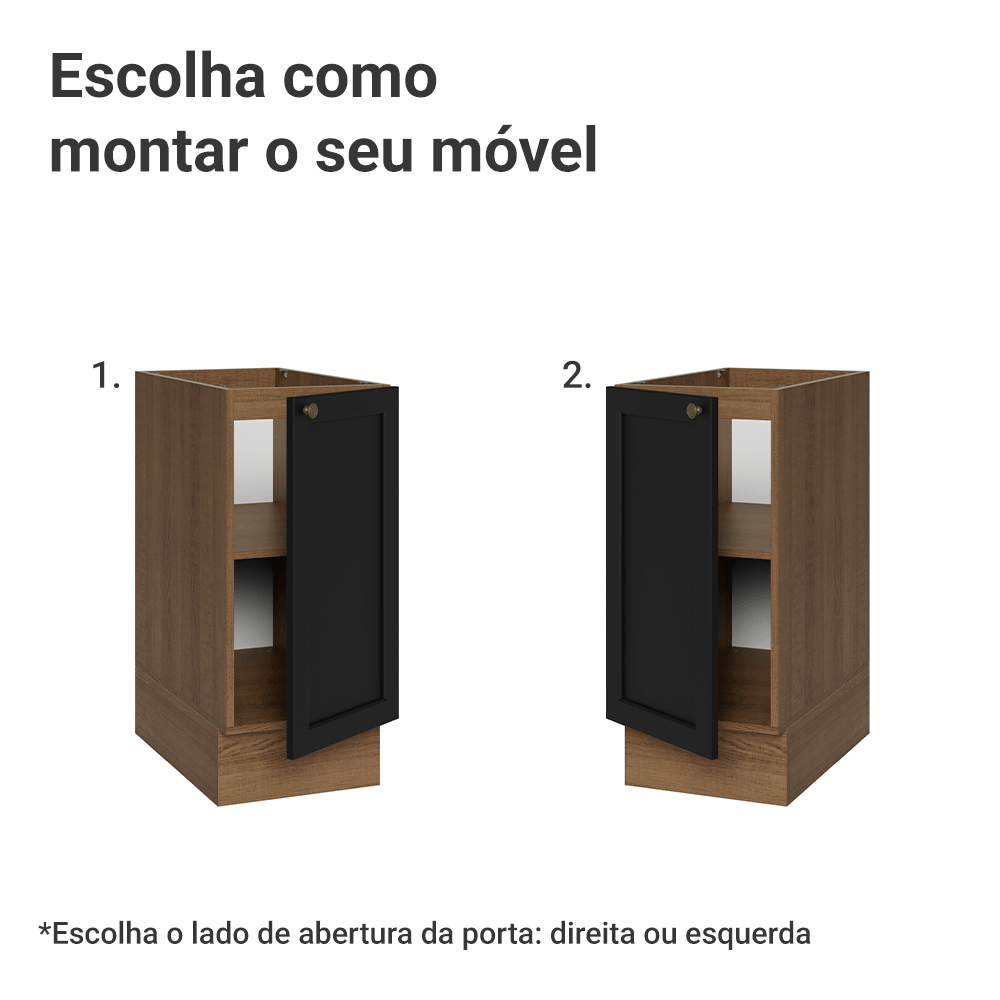 Balcão de Cozinha 35 x 60 cm 1 Porta (Sem Tampo) Rustic/Preto Vik Madesa