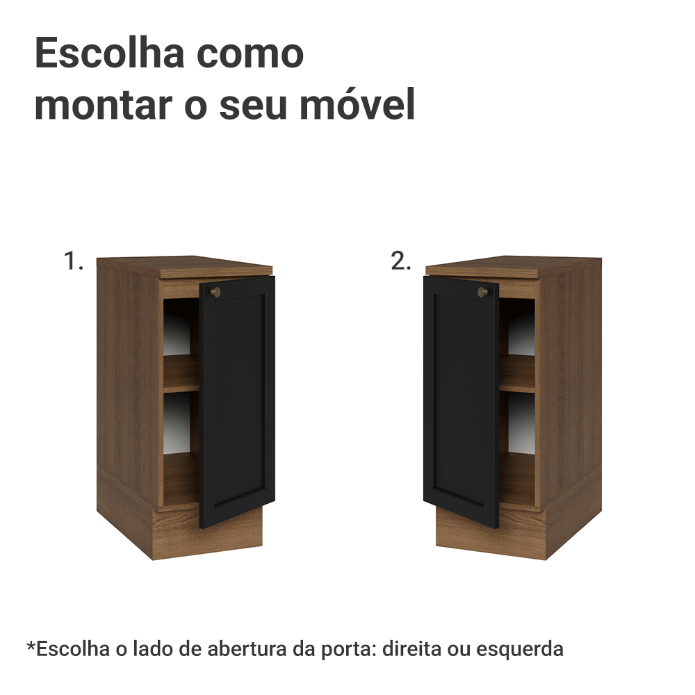Balcão de Cozinha 35 x 60 cm 1 Porta (Com Tampo) Rustic/Preto Vik Madesa