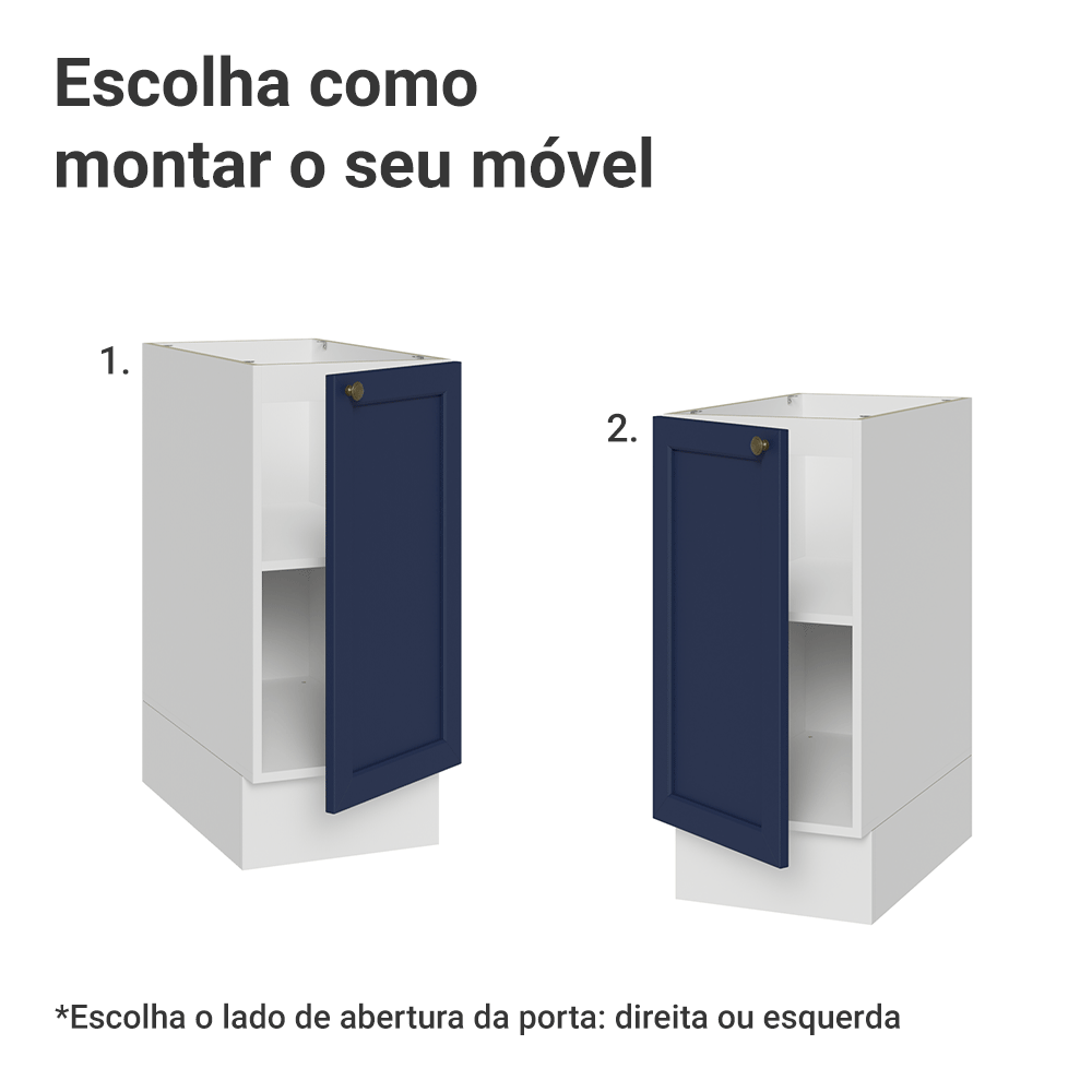 Balcão de Cozinha 35 x 60 cm 1 Porta (Sem Tampo) Branco/Azul Vik Madesa