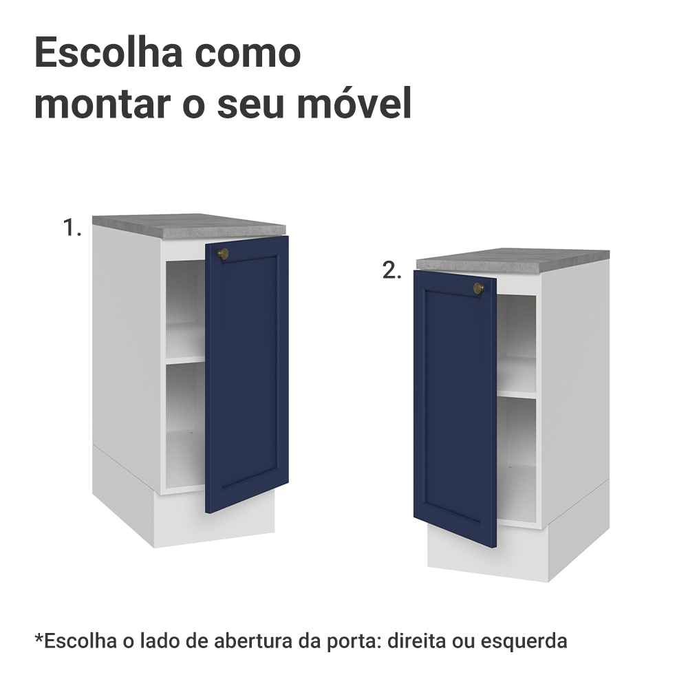 Balcão de Cozinha 35 x 60 cm 1 Porta (Com Tampo) Branco/Azul Vik Madesa