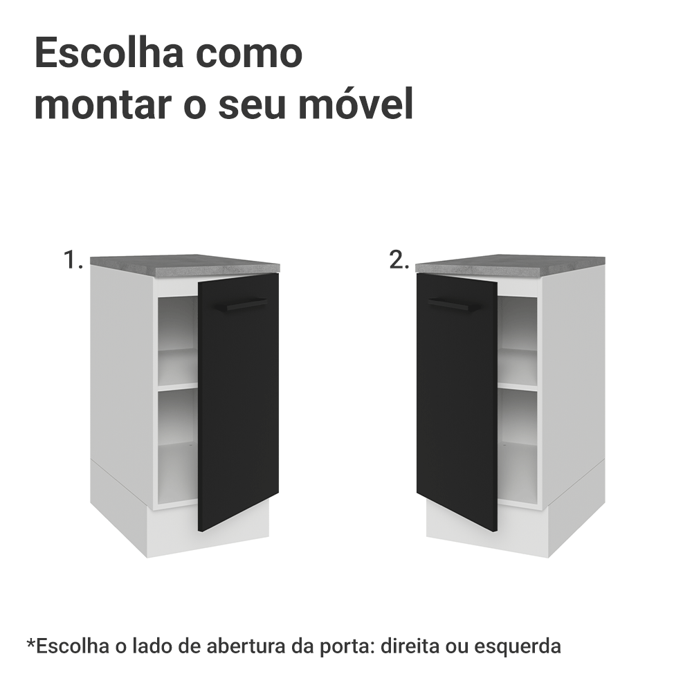 Balcão Madesa Agata 40 x 60 cm 1 Porta (Com Tampo) Branco/Preto
