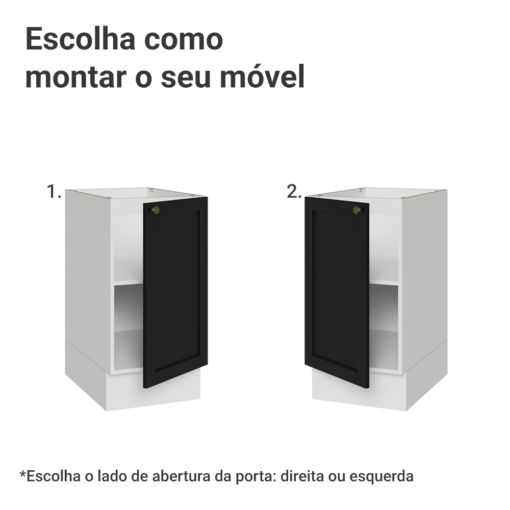Balcão de Cozinha 40 x 60 cm 1 Porta (Sem Tampo) Branco/Preto Vik Madesa