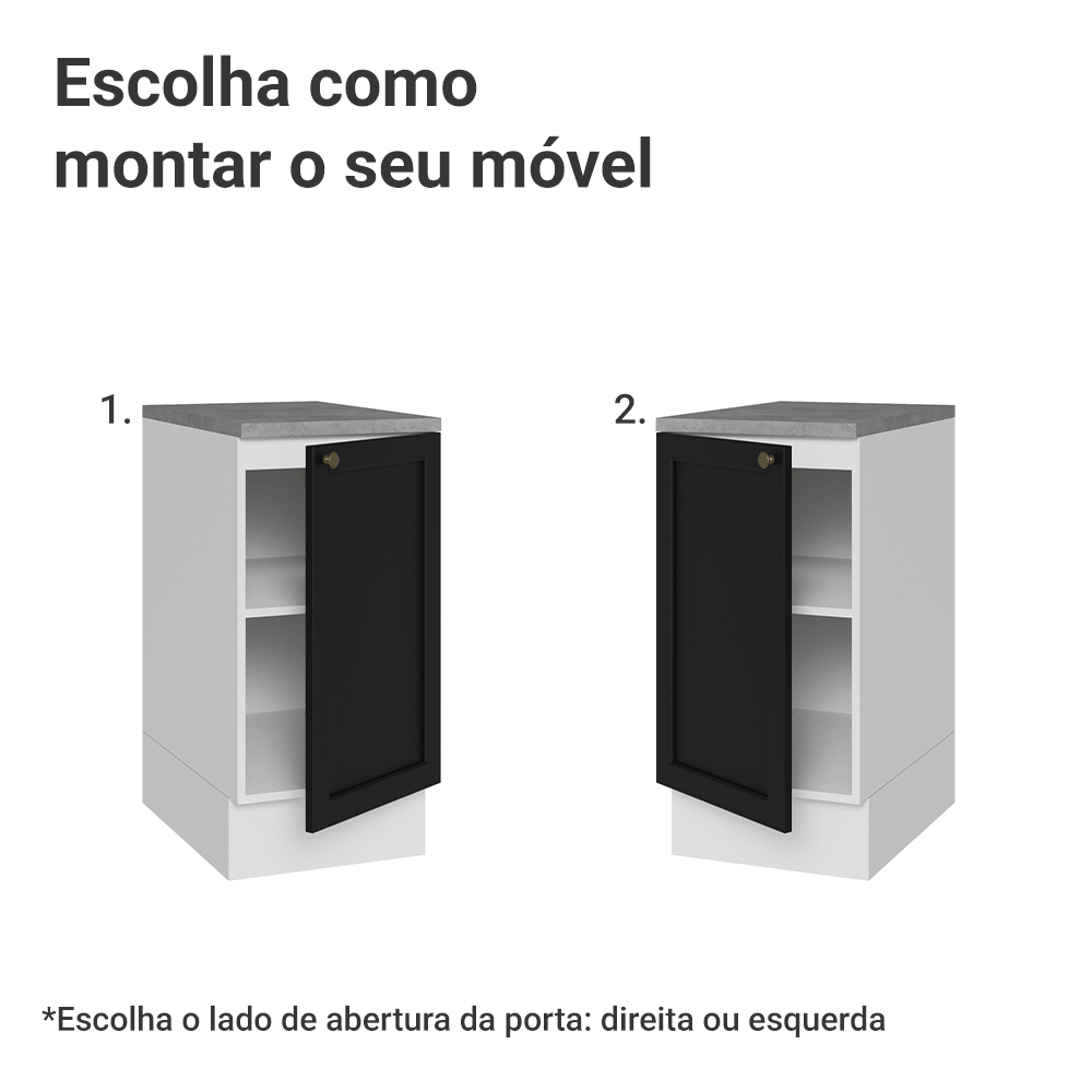 Balcão de Cozinha 40 x 60 cm 1 Porta (Com Tampo) Branco/Preto Vik Madesa