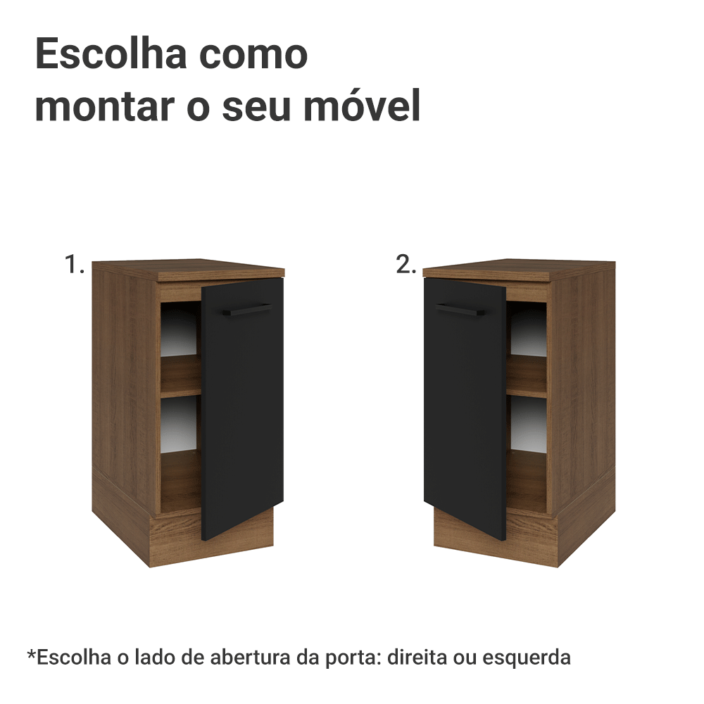 Balcão Madesa Agata 40 x 60 cm 1 Porta (Com Tampo) Rustic/Preto