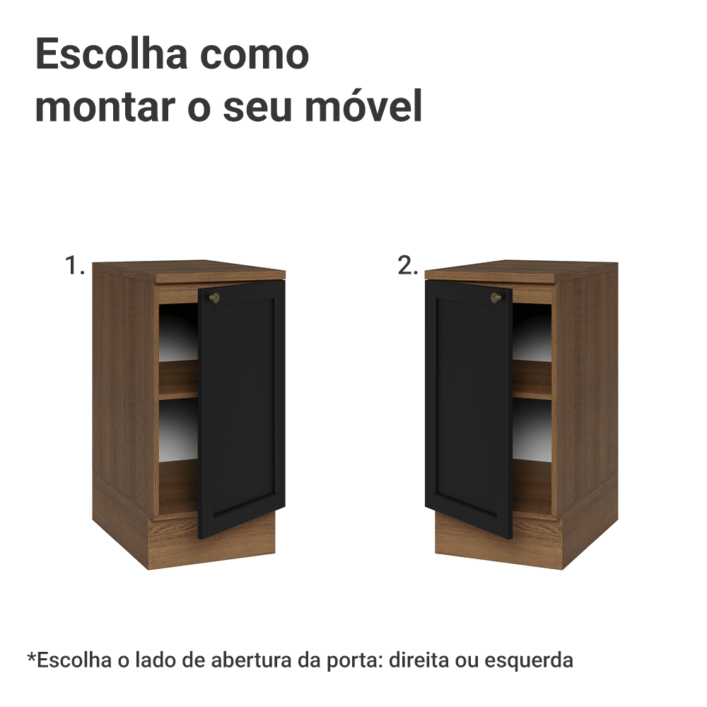 Balcão de Cozinha 40 x 60 cm 1 Porta (Com Tampo) Rustic/Preto Vik Madesa