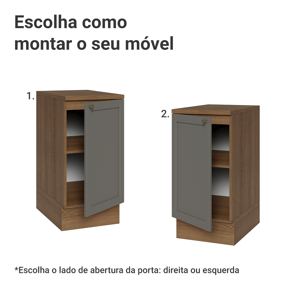 Balcão de Cozinha 40 x 60 cm 1 Porta (Com Tampo) Rustic/Cinza Vik Madesa