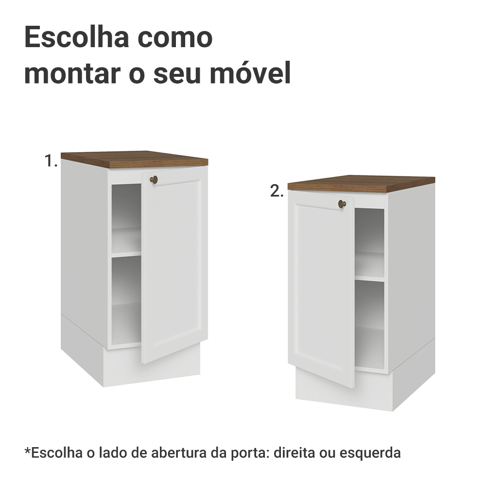 Balcão de Cozinha 40 x 60 cm 1 Porta (Com Tampo) Branco/Rustic Vik Madesa