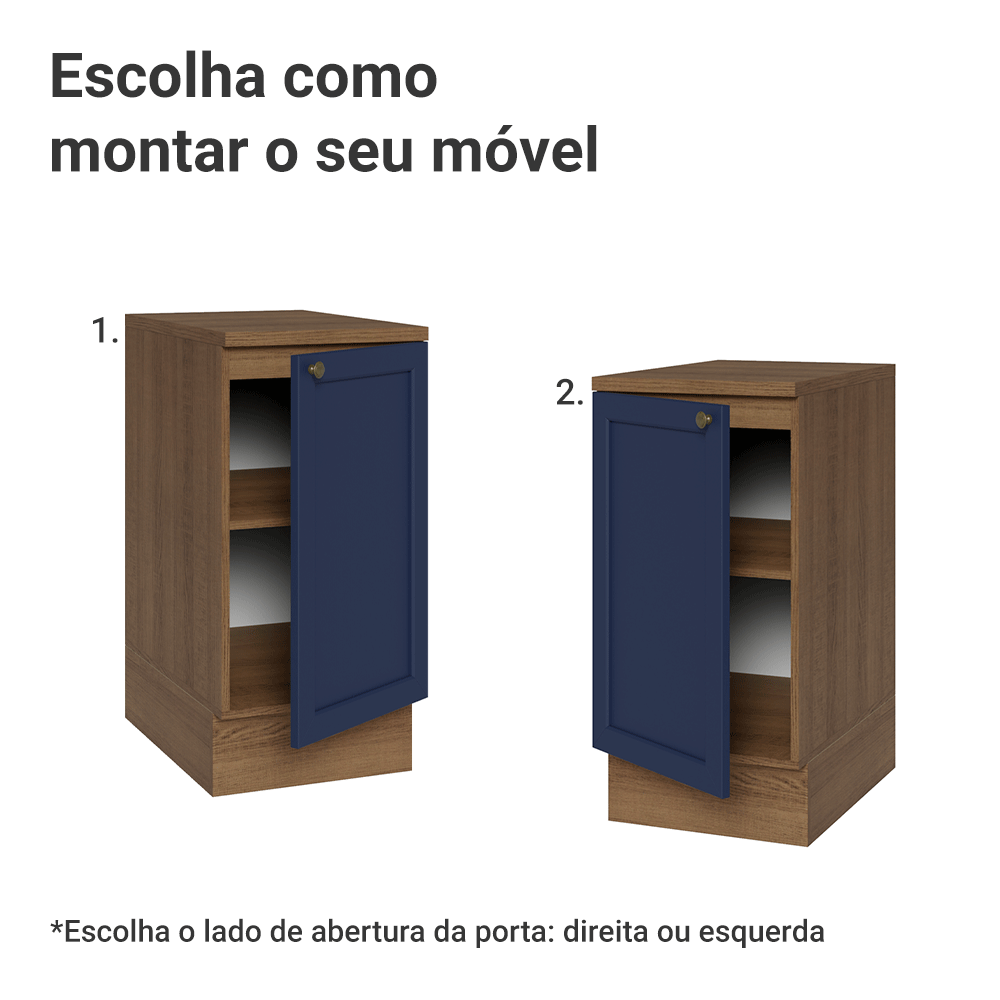 Balcão de Cozinha 40 x 60 cm 1 Porta (Com Tampo) Rustic/Azul Vik Madesa