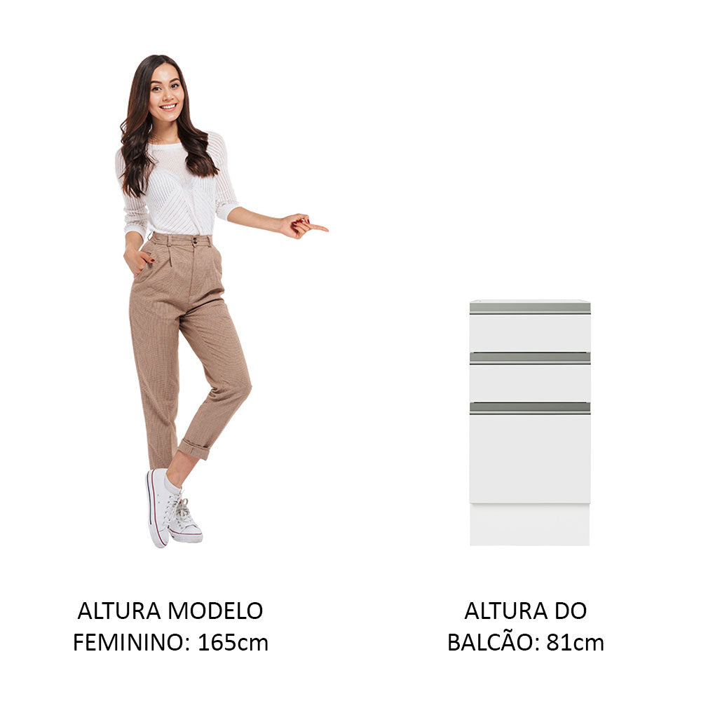 Balcão Cozinha 40 x 60 cm 3 Gavetas (Sem Tampo) Branco Glamy Madesa