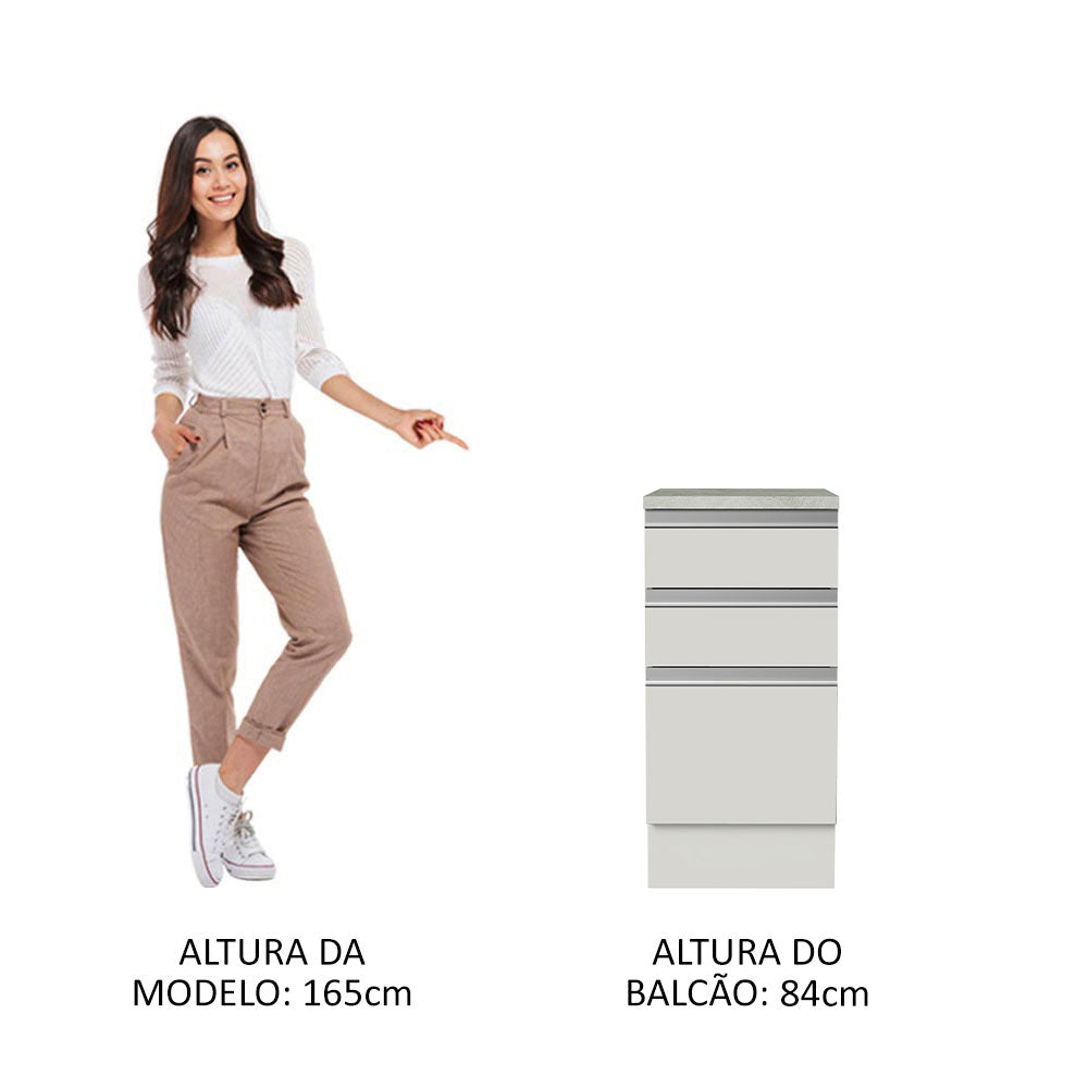 Balcão Madesa Glamy 40 x 60 cm 3 Gavetas (Com Tampo) Branco