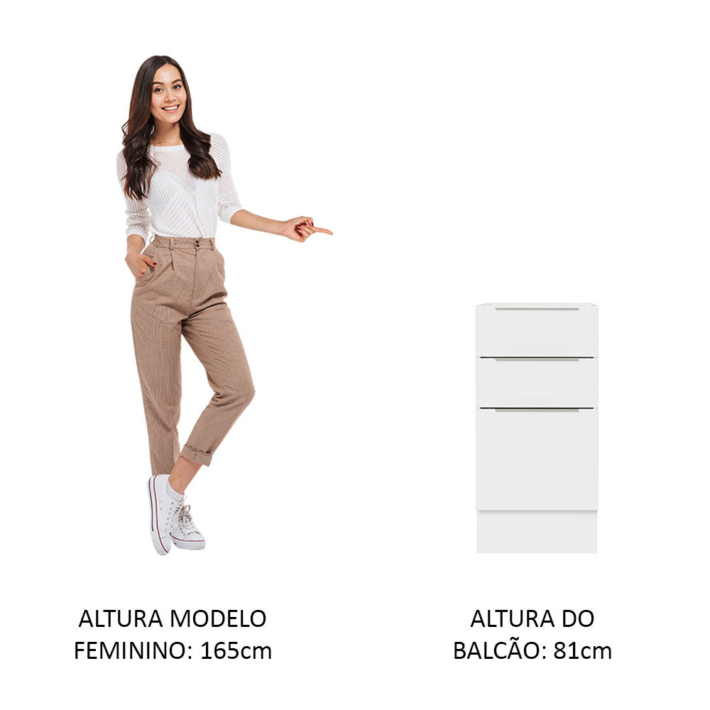 Balcão Cozinha 40 x 60 cm 3 Gavetas (Sem Tampo) Branco Stella Madesa
