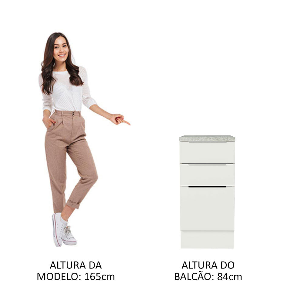 Balcão Madesa Stella 40 x 60 cm 3 Gavetas (Com Tampo) Branco