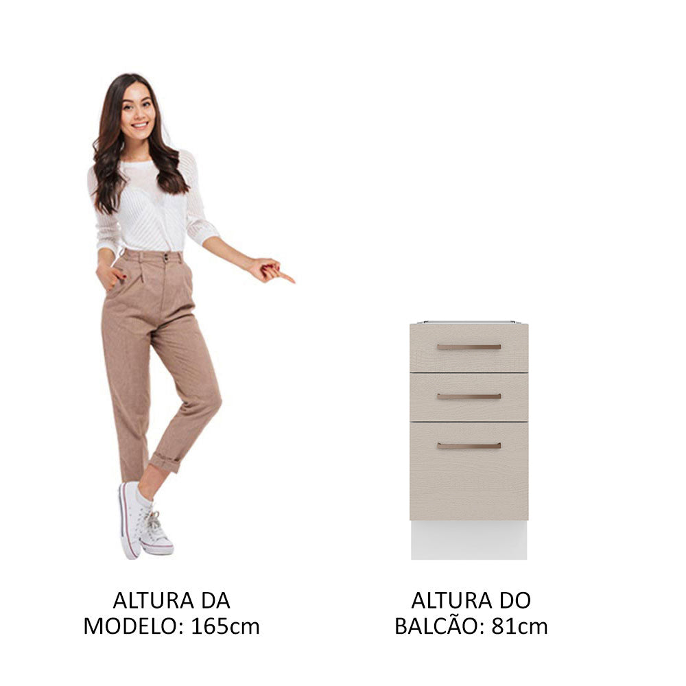 Balcão 40 x 60 cm 3 Gavetas (Sem Tampo) Branco/Crema Agata Madesa