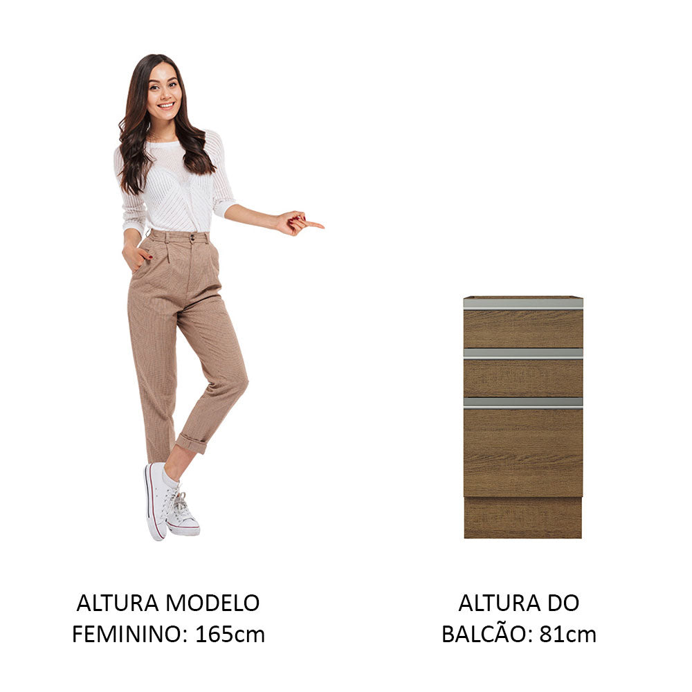 Balcão Cozinha 40 x 60 cm 3 Gavetas (Sem Tampo) Rustic Glamy Madesa