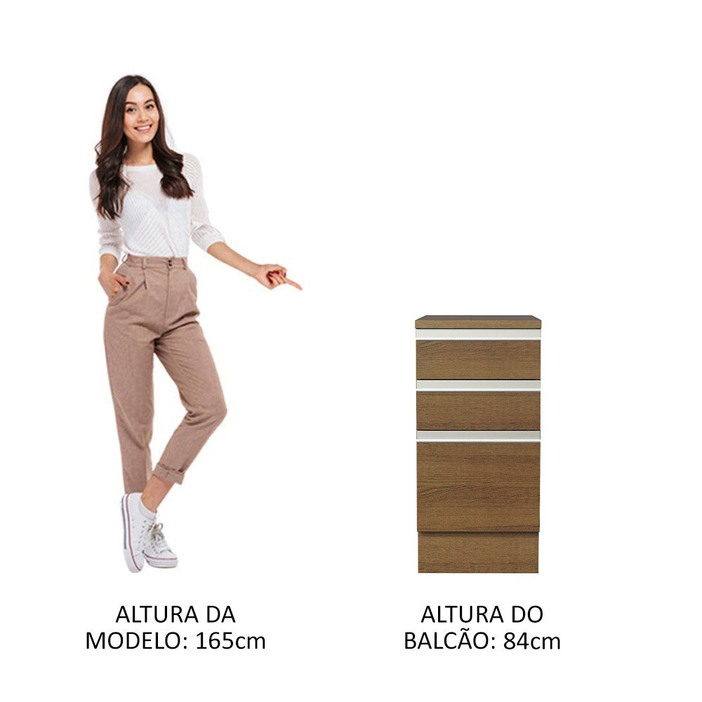 Balcão Madesa Glamy 40 x 60 cm 3 Gavetas (Com Tampo) Rustic