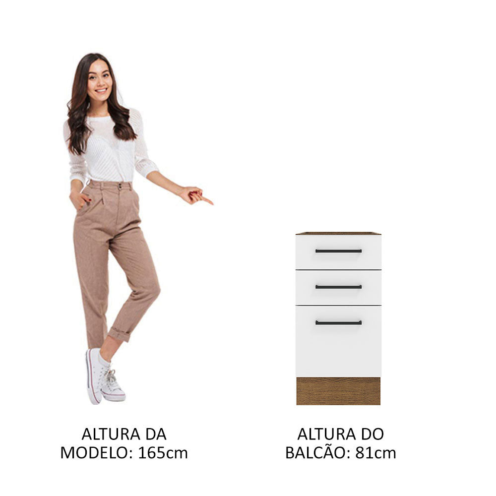 Balcão Madesa Agata 40 x 60 cm 3 Gavetas (Sem Tampo) Rustic/Branco