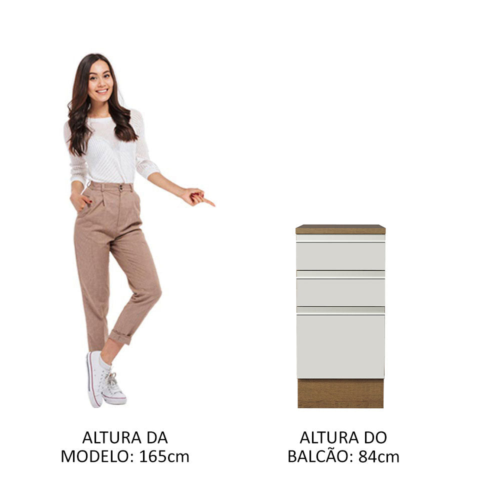 Balcão Madesa Glamy 40 x 60 cm 3 Gavetas (Com Tampo) Rustic/Branco