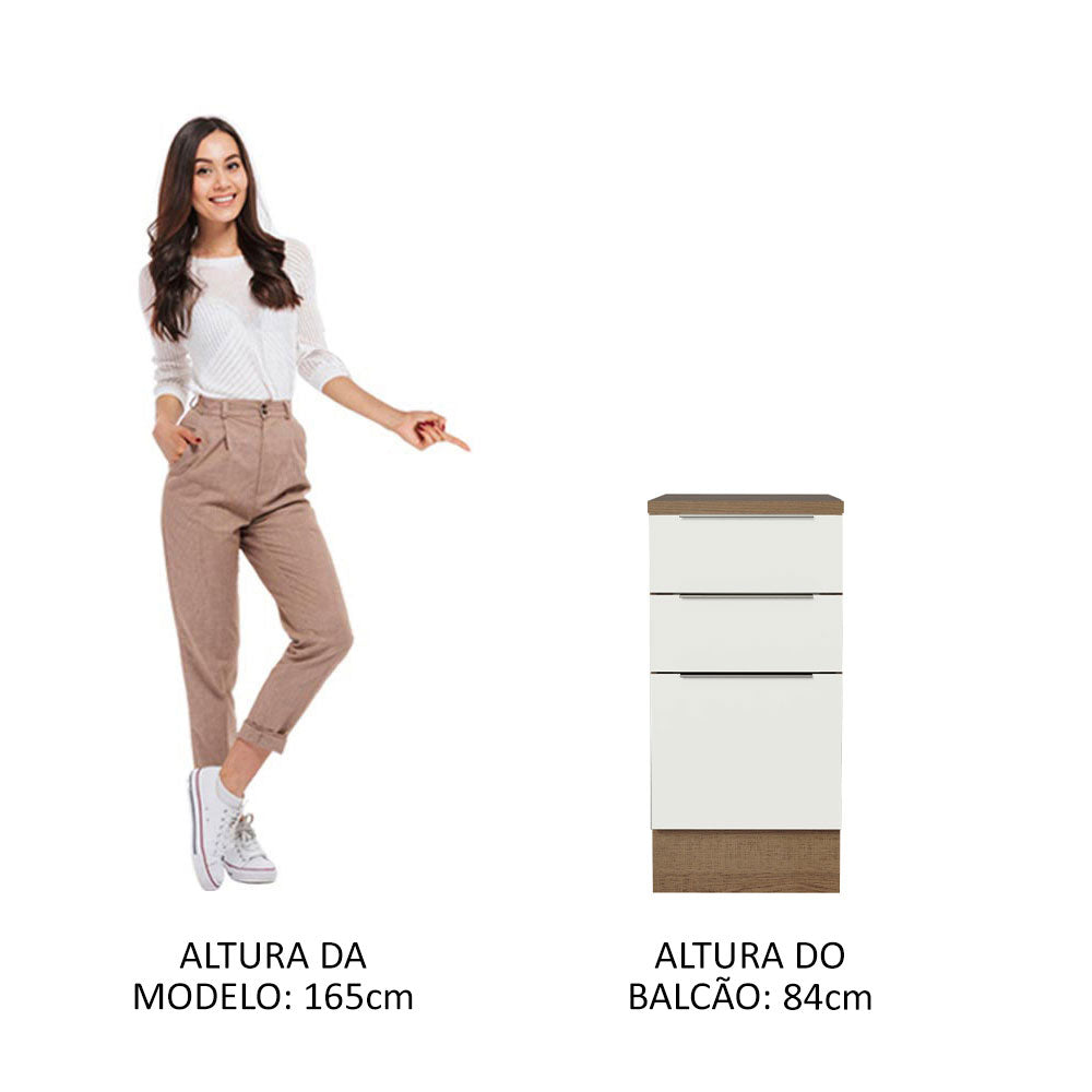 Balcão Madesa Stella 40 x 60 cm 3 Gavetas (Com Tampo) Rustic/Branco