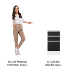 Balcão Cozinha 40 x 60 cm 3 Gavetas (Sem Tampo) Branco/Preto Glamy Madesa