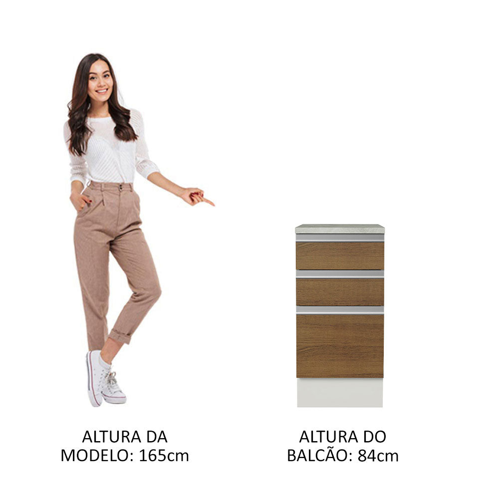 Balcão Madesa Glamy 40 x 60 cm 3 Gavetas (Com Tampo) Branco/Rustic