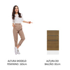 Balcão Cozinha 40 x 60 cm 3 Gavetas (Sem Tampo) Branco/Rustic Stella Madesa