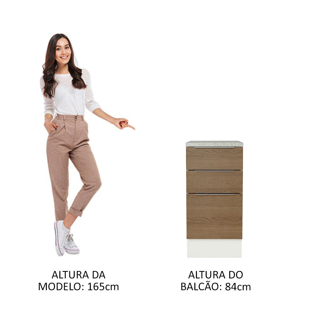 Balcão Madesa Stella 40 x 60 cm 3 Gavetas (Com Tampo) Branco/Rustic