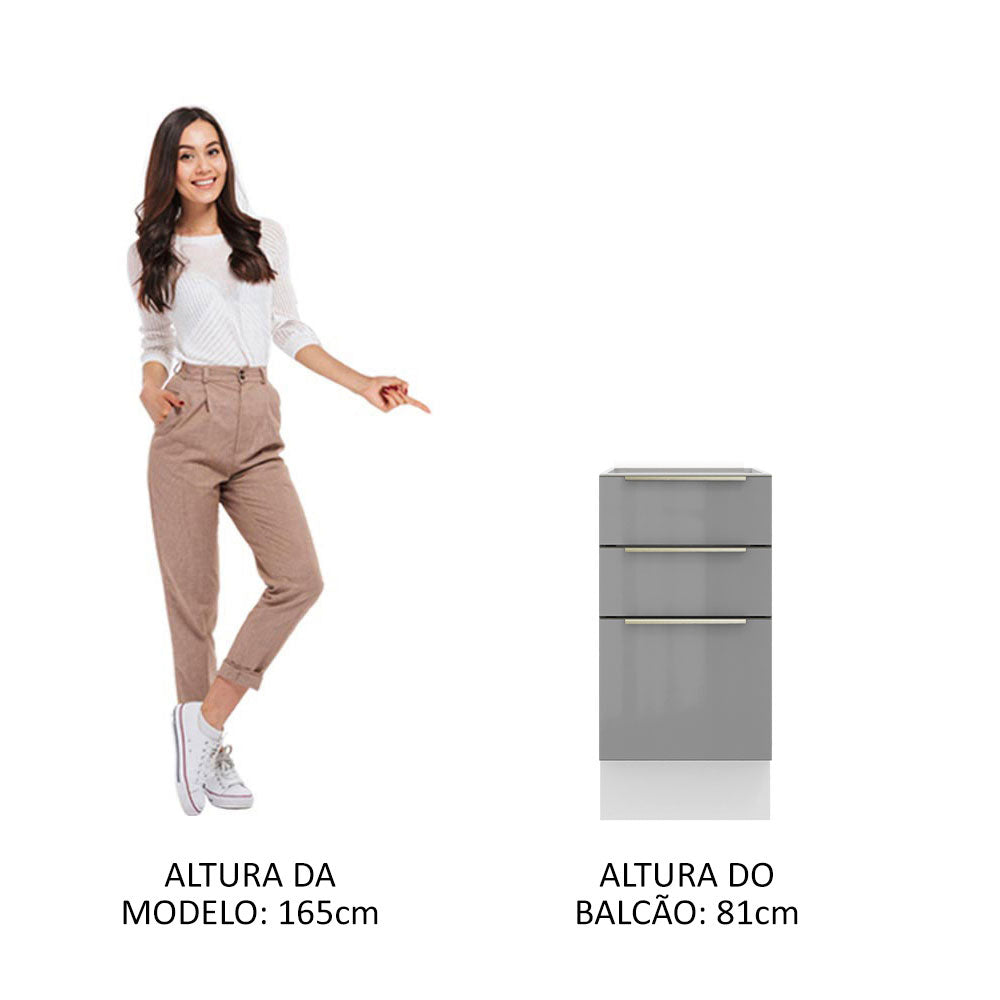 Balcão Madesa Lux 40 cm 3 Gavetas (Sem Tampo) Branco/Cinza