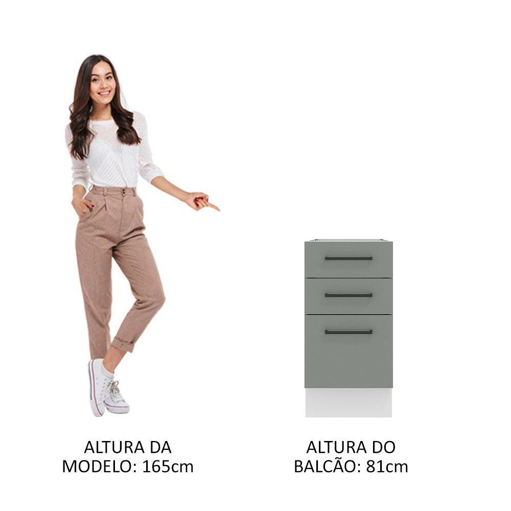 Balcão Madesa Agata 40 x 60 cm 3 Gavetas (Sem Tampo) Branco/Cinza