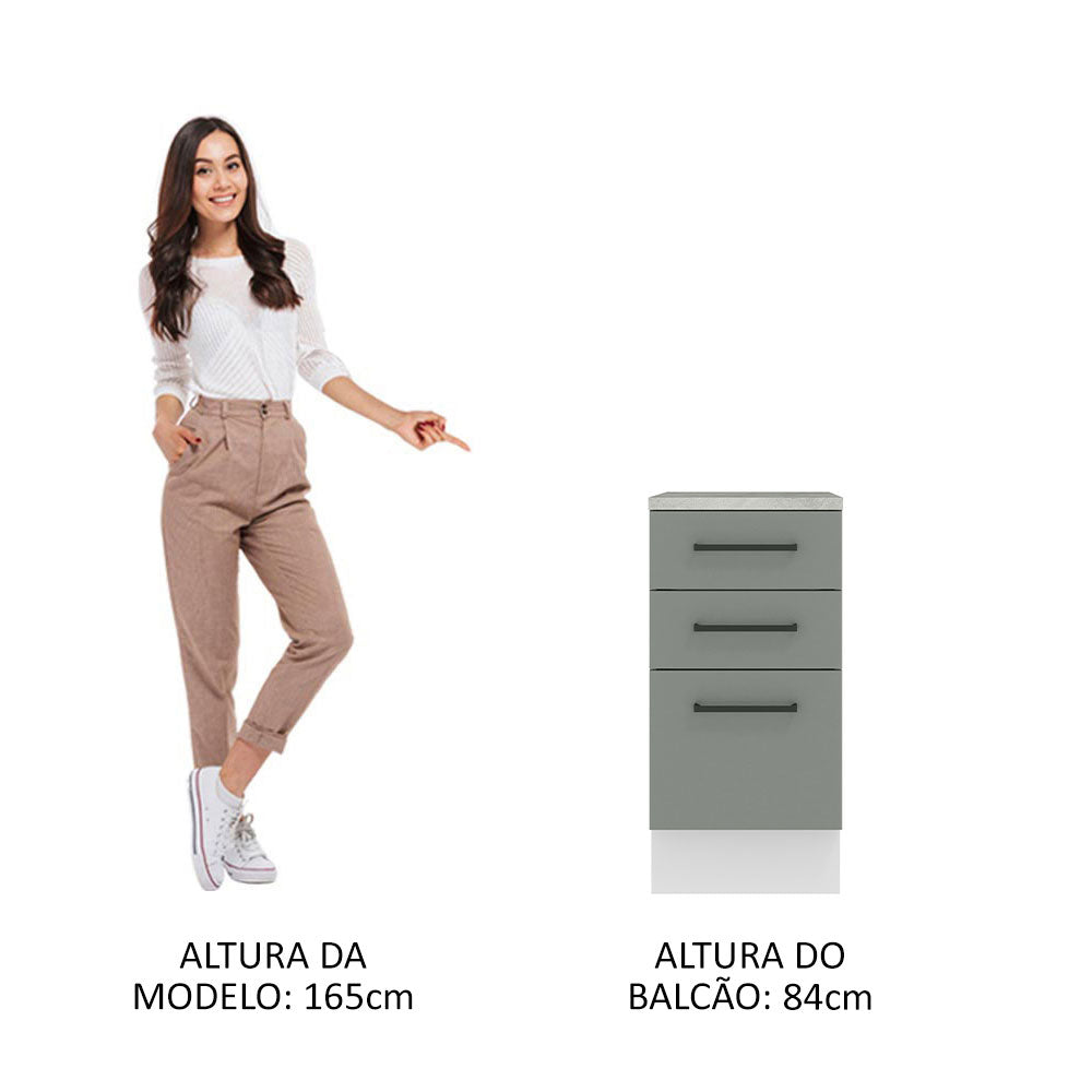 Balcão Madesa Agata 40 x 60 cm 3 Gavetas (Com Tampo) Branco/Cinza