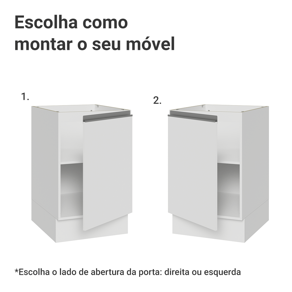 Balcão de Cozinha 50 x 60cm 1 Porta (Sem Tampo) Branco Glamy Madesa