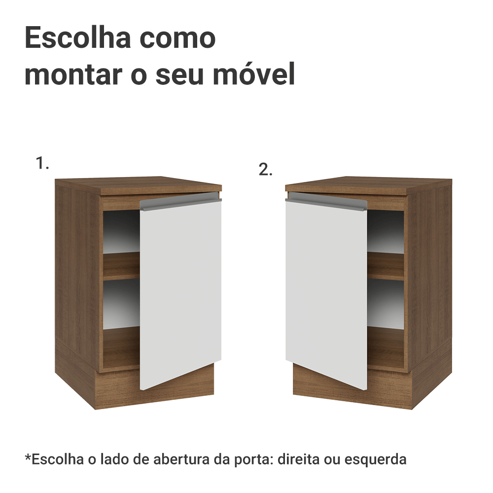 Balcão de Cozinha 50 x 60cm 1 Porta (Com Tampo) Rustic/Branco Glamy Madesa