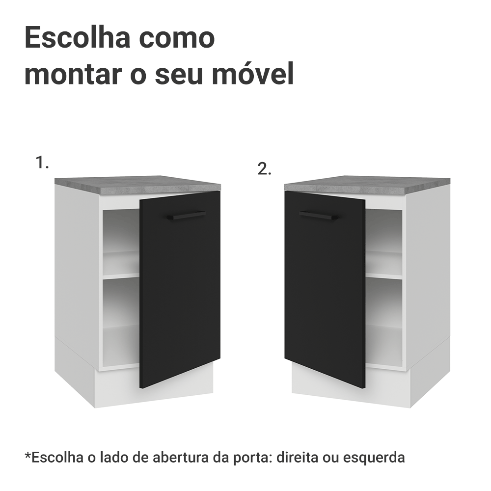 Balcão de Cozinha 50 x 60cm 1 Porta (Com Tampo) Branco/Preto Agata Madesa