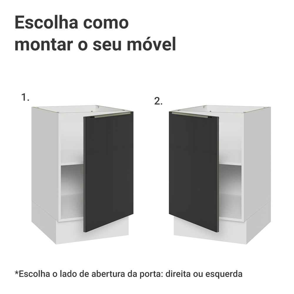 Balcão de Cozinha 50cm 1 Porta (Sem Tampo) Branco/Preto Lux Madesa