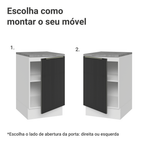 Balcão de Cozinha 50 x 60 cm 1 Porta (Com Tampo) Branco/Preto Lux Madesa