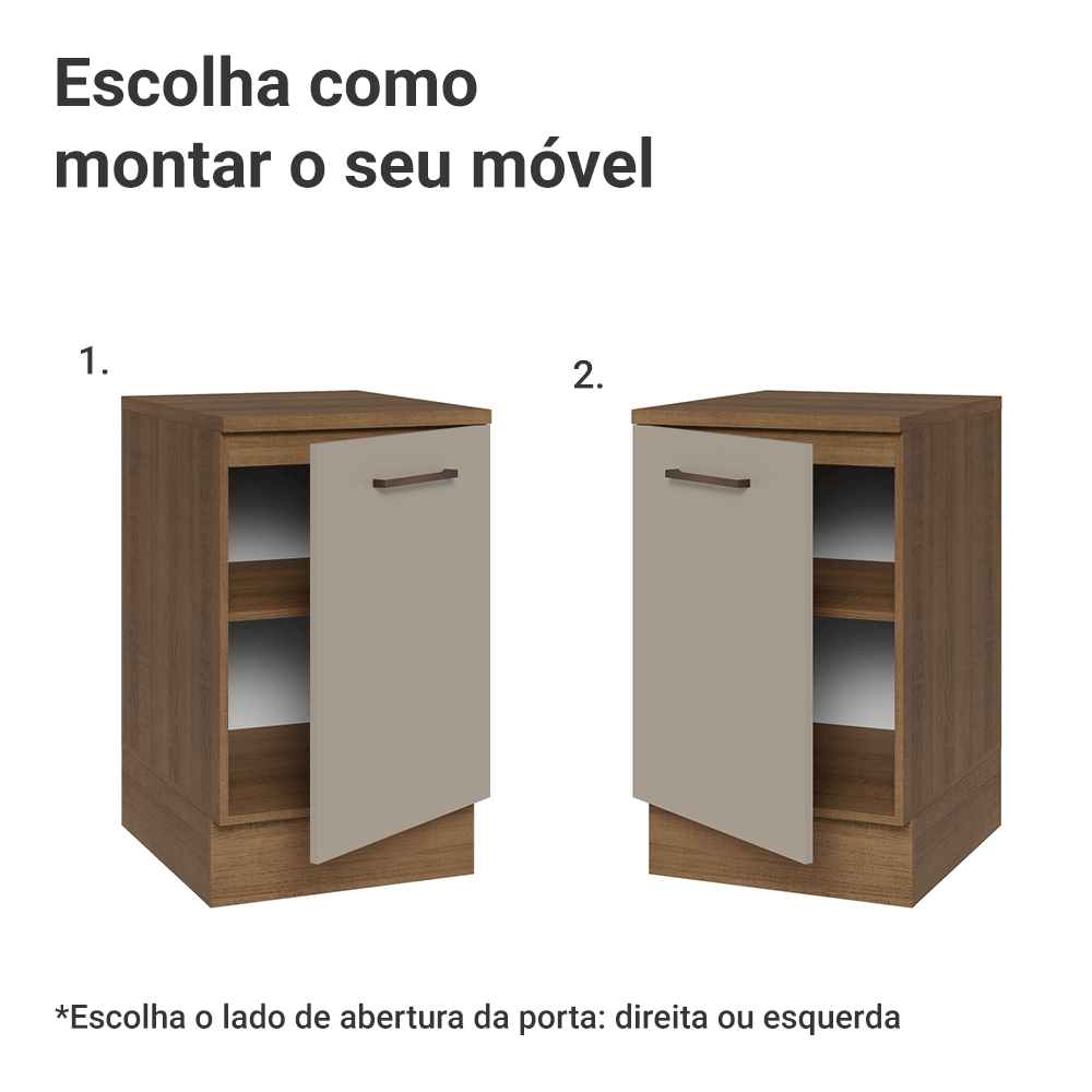 Balcão de Cozinha 50 x 60cm 1 Porta (Com Tampo) Rustic/Crema Agata Madesa