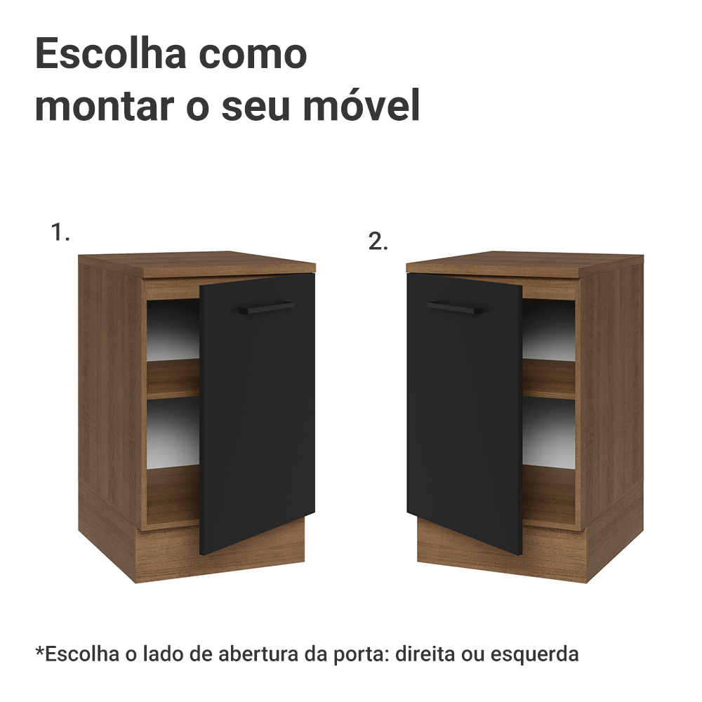 Balcão de Cozinha 50 x 60cm 1 Porta (Com Tampo) Rustic/Preto Agata Madesa