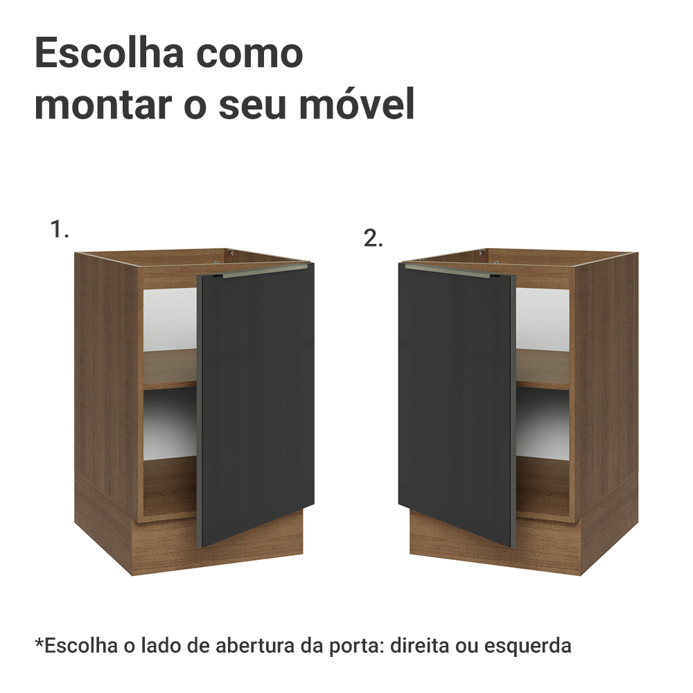 Balcão de Cozinha 50 x 60 cm 1 Porta (Sem Tampo) Rustic/Preto Lux Madesa