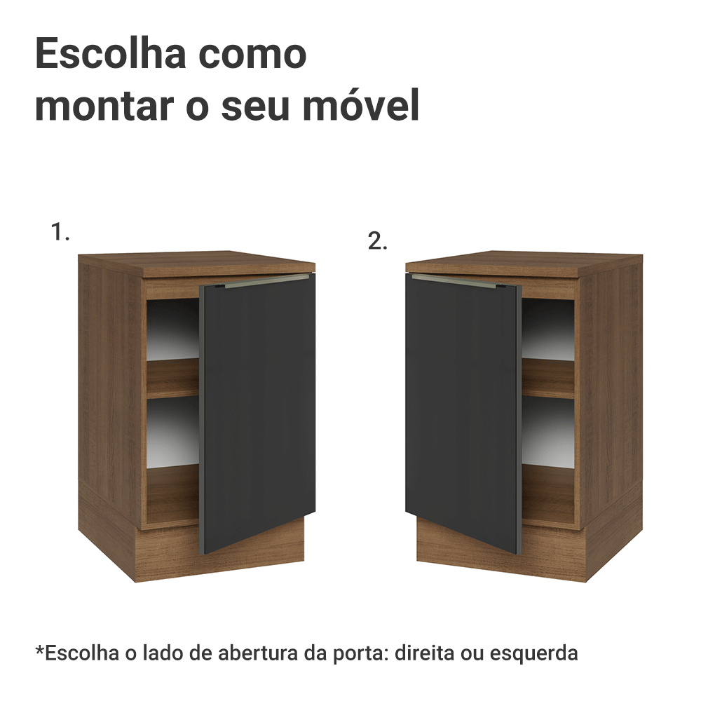 Balcão de Cozinha 50 x 60 cm 1 Porta (Com Tampo) Rustic/Preto Lux Madesa