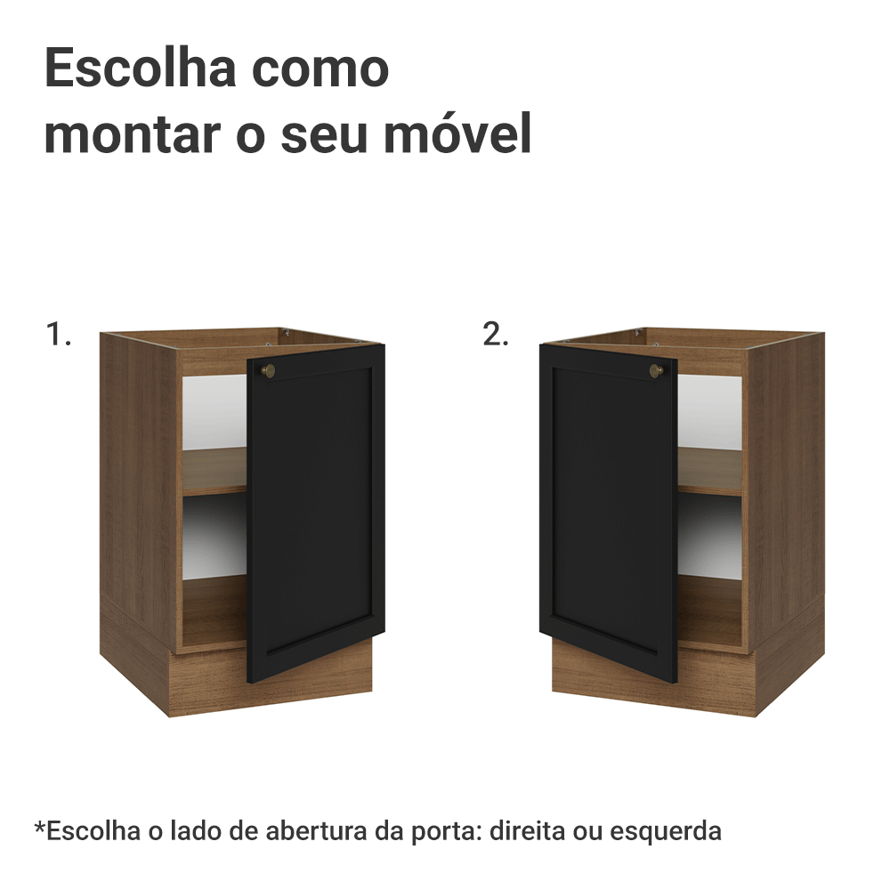 Balcão de Cozinha 50 x 60cm 1 Porta (Sem Tampo) Rustic/Preto Vik Madesa