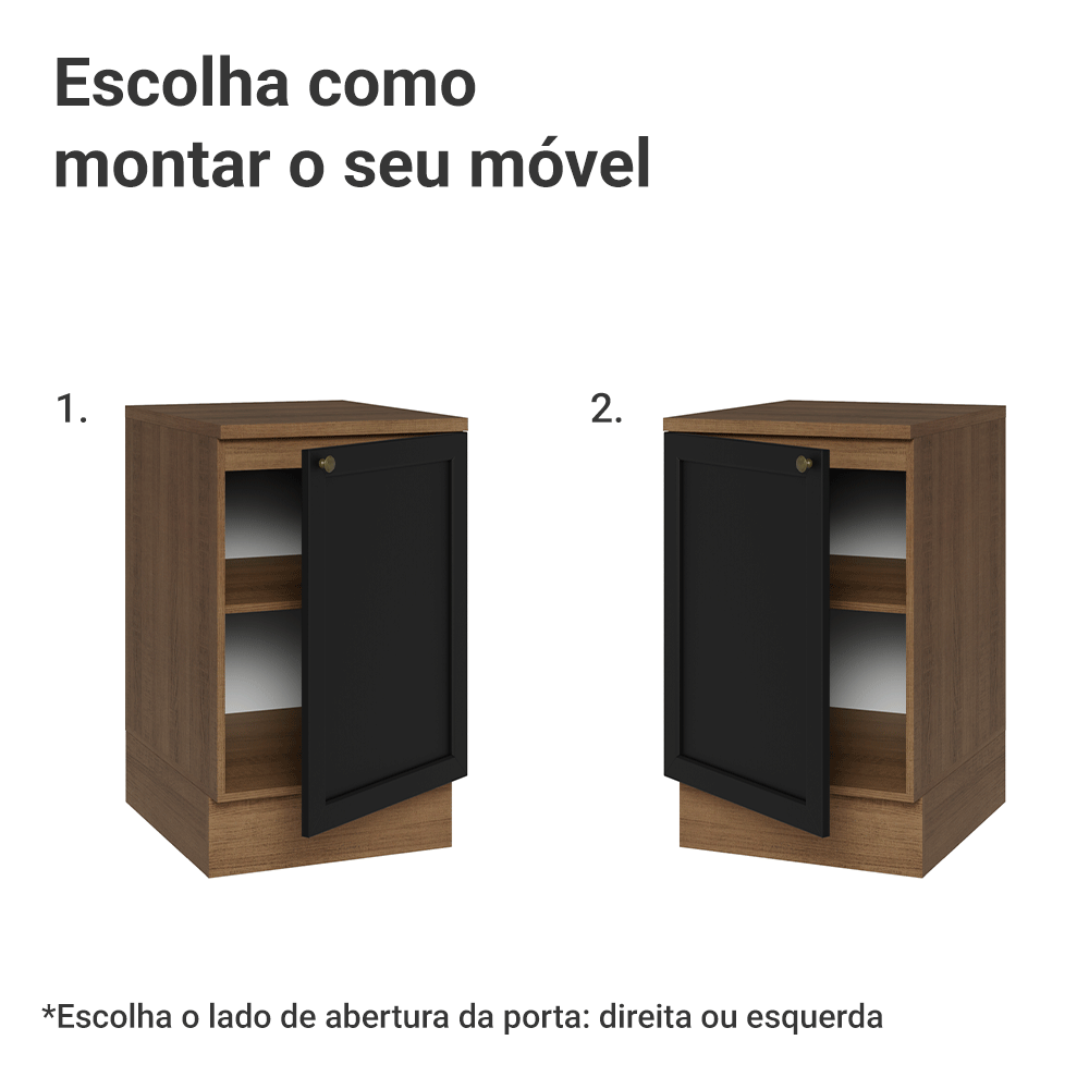 Balcão de Cozinha 50 x 60cm 1 Porta (Com Tampo) Rustic/Preto Vik Madesa