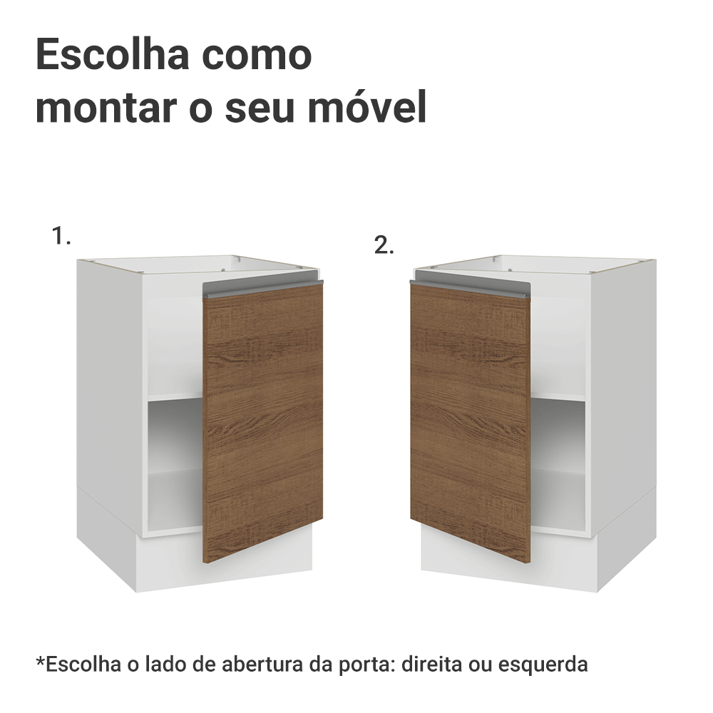 Balcão de Cozinha 50 x 60cm 1 Porta (Sem Tampo) Branco/Rustic Glamy Madesa